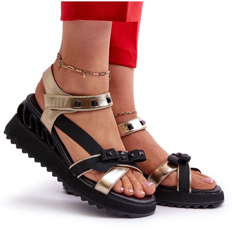 S.Barski Sandale de damă cu fundă D&amp;A CR956 Gold de aur 4