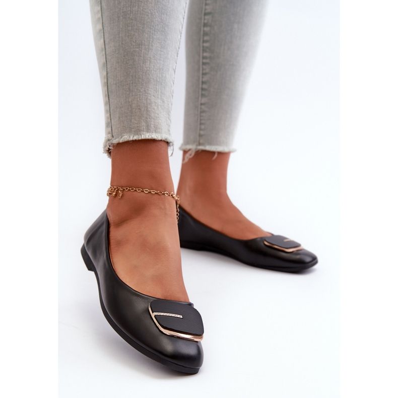 Balerini Dama Piele Ecologica Cu Decoratie Neagra Edoslli negru 2