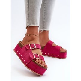 Flip-flops de damă pe o platformă masivă cu catarame fuchsia cremila roz 2 Flip-flops de damă pe o platformă masivă cu catarame fuchsia cremila roz 2
