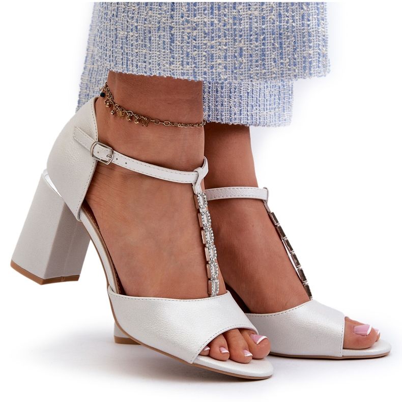 Vinceza Sandale cu toc argintiu cu zirconiu cubic 4