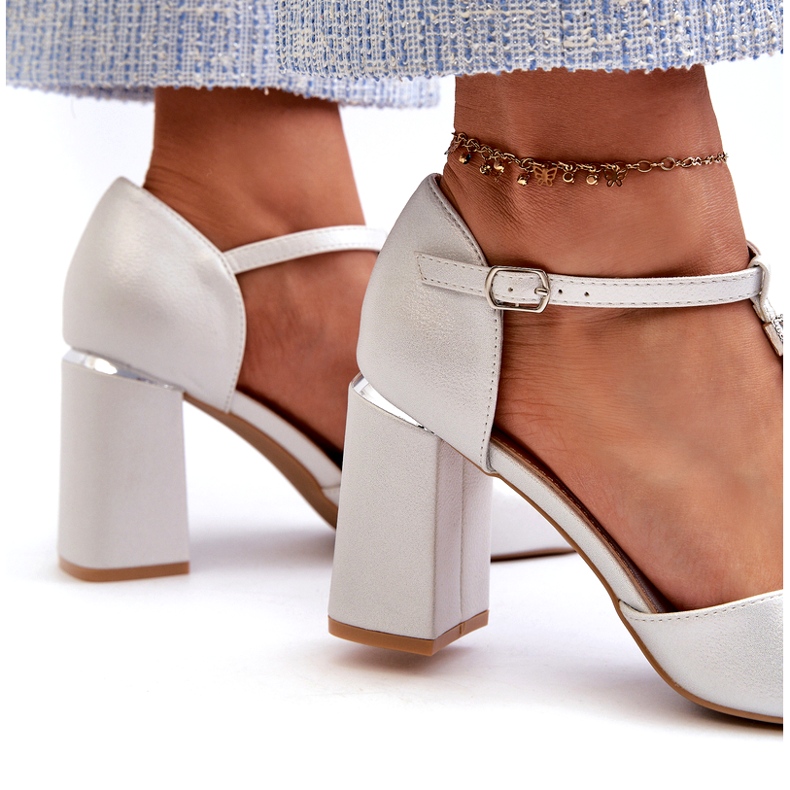 Vinceza Sandale cu toc argintiu cu zirconiu cubic 2