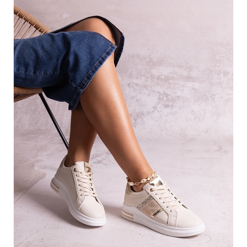 Tenisi bej decorati cu strasuri Xarles 1