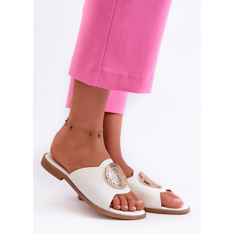 Flip-flops Damă Cu Toc Plat Cu Decor, Rivashea Alb 1