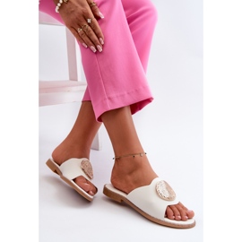 Flip-flops Damă Cu Toc Plat Cu Decor, Rivashea Alb 6