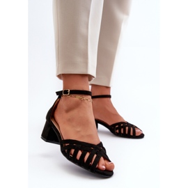 Sandale de dama din piele intoarsa ecologica cu toc mic, Monsha neagra negru 2