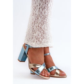 Sandale din piele ecologică cu toc albastru și auriu Abilica 1