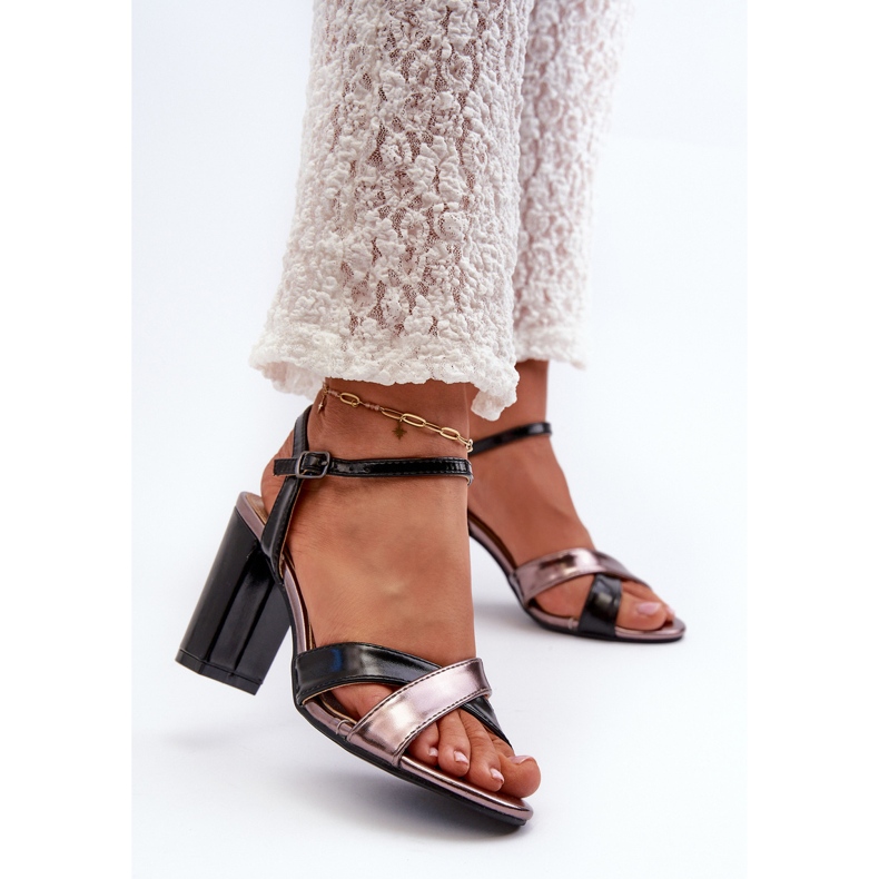 Sandale din piele ecologică cu toc înalt Negru Abilica 2