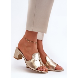 Flip-flops de damă din piele ecologică cu tocuri înalte, auriu Jemenna de aur 1