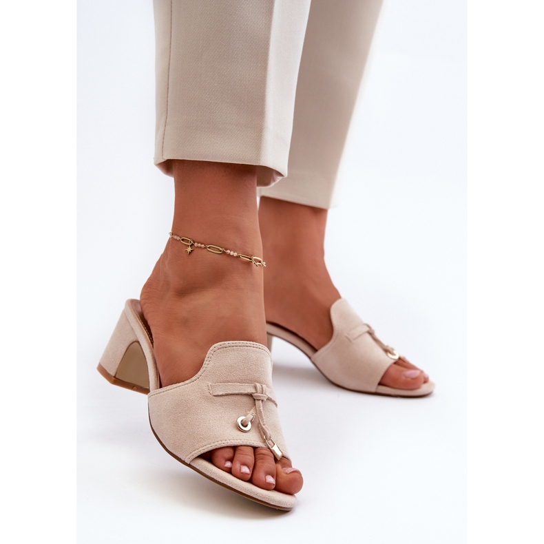 Flip-flops Jemenna de damă bej cu tocuri înalte din piele ecologică 2