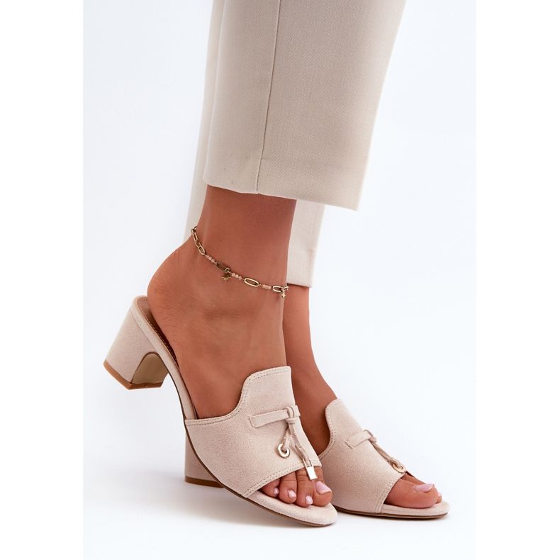 Flip-flops Jemenna de damă bej cu tocuri înalte din piele ecologică 1