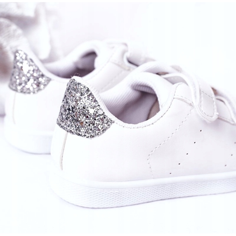 Tenisi copii Velcro, albi si argintii 1