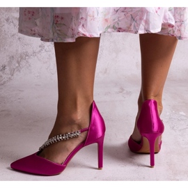 Pompe stiletto Sayida cu curea decorativă din paiete roz 1