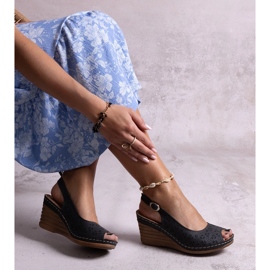 Sandale negre Sakna cu pană negru 1 Sandale negre Sakna cu pană negru 1