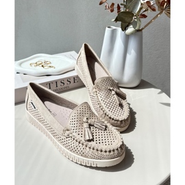 Mocasini ajurat de damă din piele de căprioară ecologică, Tinami auriu de aur 1