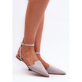 Balerini din piele ecologică cu șireturi, cu vârfuri ascuțite, gri Ellesara 1 Balerini din piele ecologică cu șireturi, cu vârfuri ascuțite, gri Ellesara 1