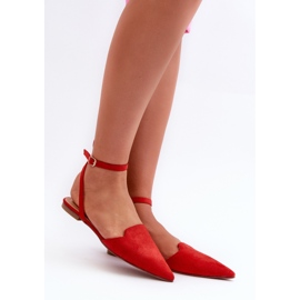 Balerini Eco Suede Cu Siret Cu Degete Ascutite, Red Ellesara roșu 1