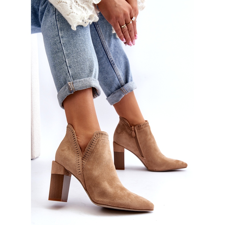 Bella Paris Botine bej cu model ajurat 4