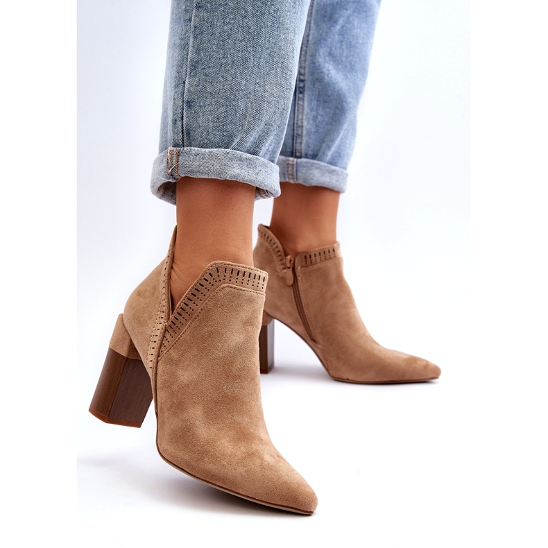 Bella Paris Botine bej cu model ajurat 2