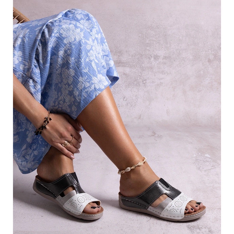 Flip-flops Saminar alb și negru strălucitor 1