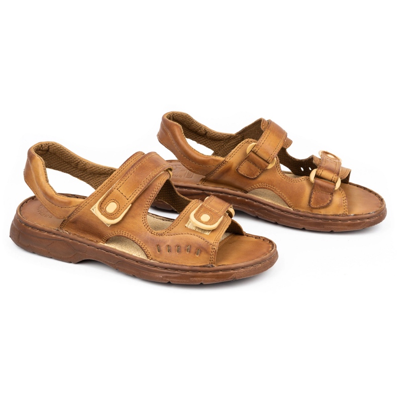 ŁUKPOL Sandale barbati din piele cu velcro 812 maro 2