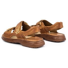 ŁUKPOL Sandale barbati din piele cu velcro 812 maro 3