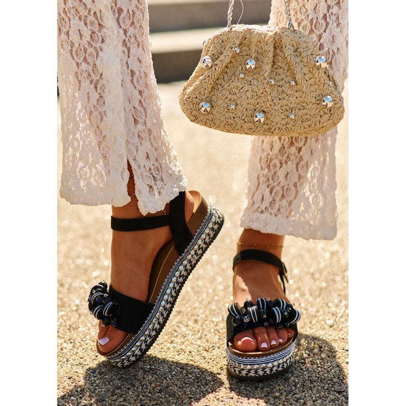 S.Barski Sandale pentru femei pe pană și platformă cu decorațiuni S. Barski Hy056 Negru 2