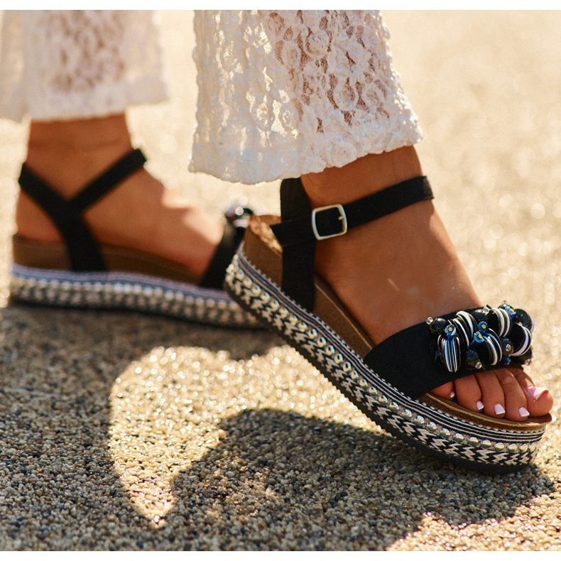 S.Barski Sandale pentru femei pe pană și platformă cu decorațiuni S. Barski Hy056 Negru 3