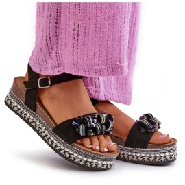 S.Barski Sandale pentru femei pe pană și platformă cu decorațiuni S. Barski Hy056 Negru 4