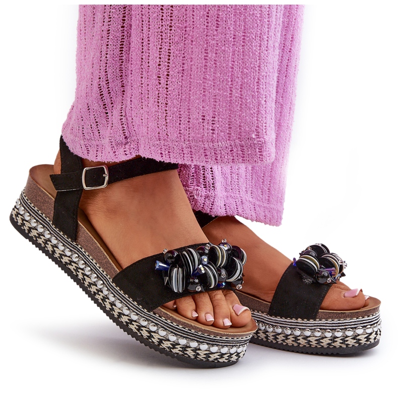 S.Barski Sandale pentru femei pe pană și platformă cu decorațiuni S. Barski Hy056 Negru 4