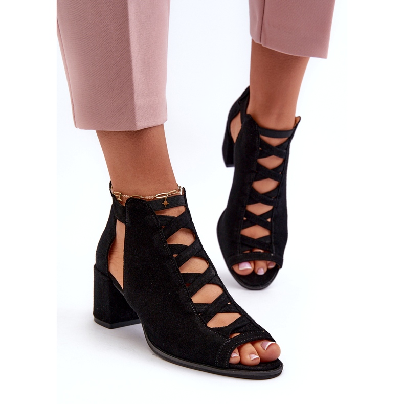 Sandale de damă din piele intoarsa cu toc inalt Maciejka 06456-01 Negru 4