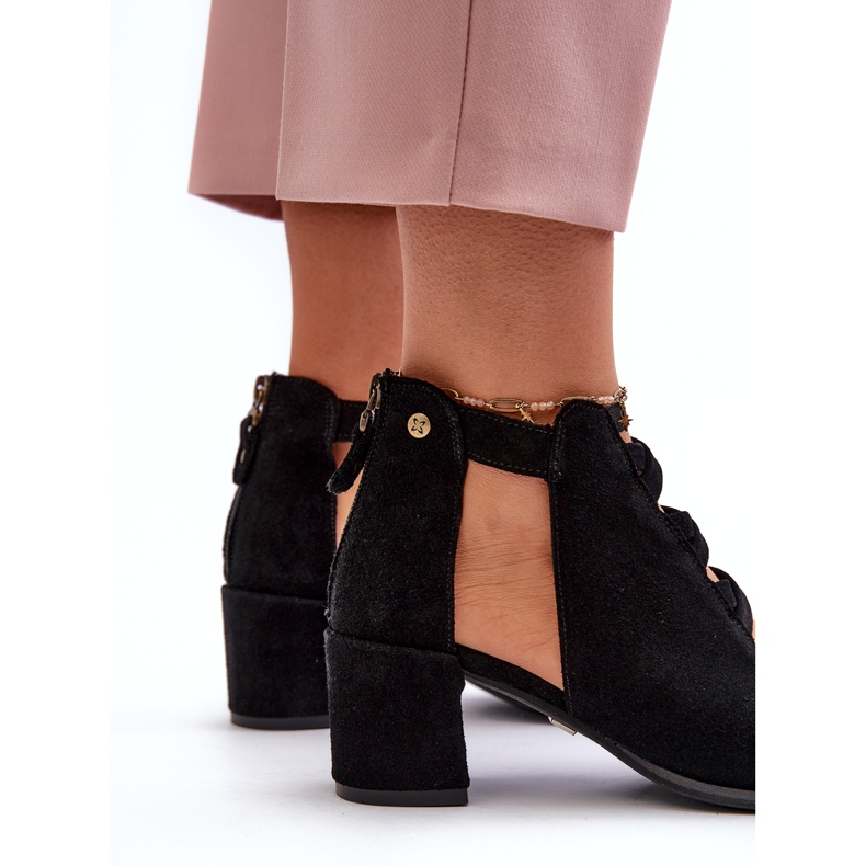 Sandale de damă din piele intoarsa cu toc inalt Maciejka 06456-01 Negru 5