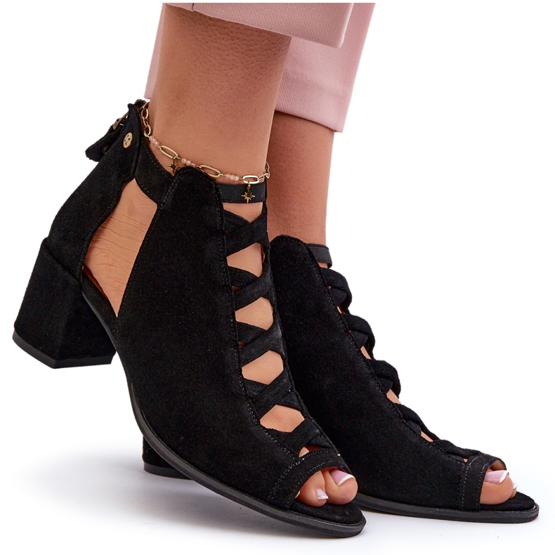 Sandale de damă din piele intoarsa cu toc inalt Maciejka 06456-01 Negru 8