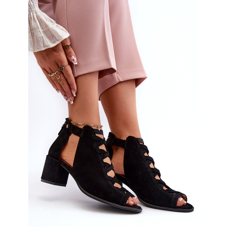 Sandale de damă din piele intoarsa cu toc inalt Maciejka 06456-01 Negru 7