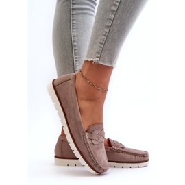 Mocasini din piele ecologică de damă, Bej închis Nestalia 7