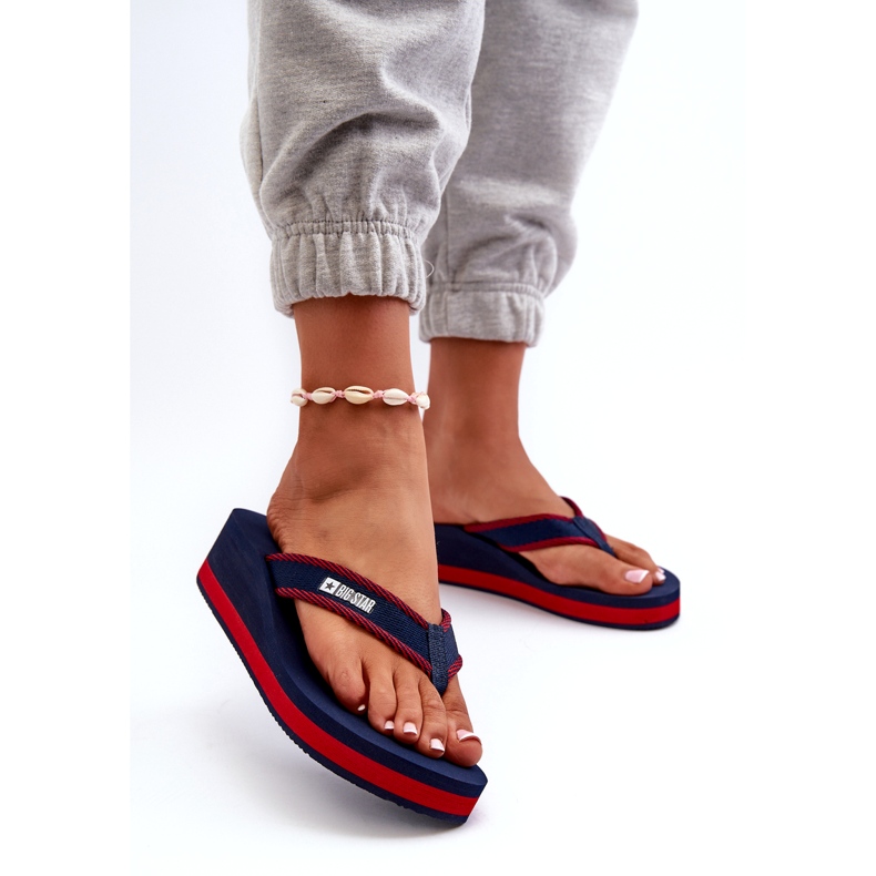 Flip-flops cu pană pentru damă Big Star NN274A725 bleumarin albastru 2