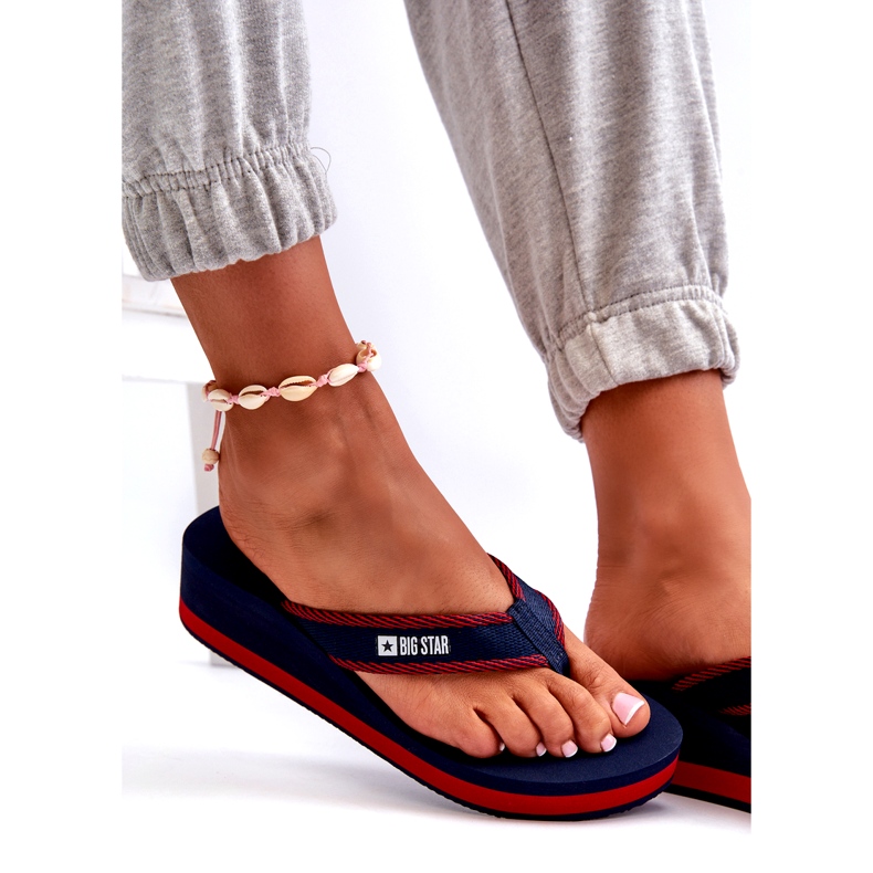 Flip-flops cu pană pentru damă Big Star NN274A725 bleumarin albastru 5