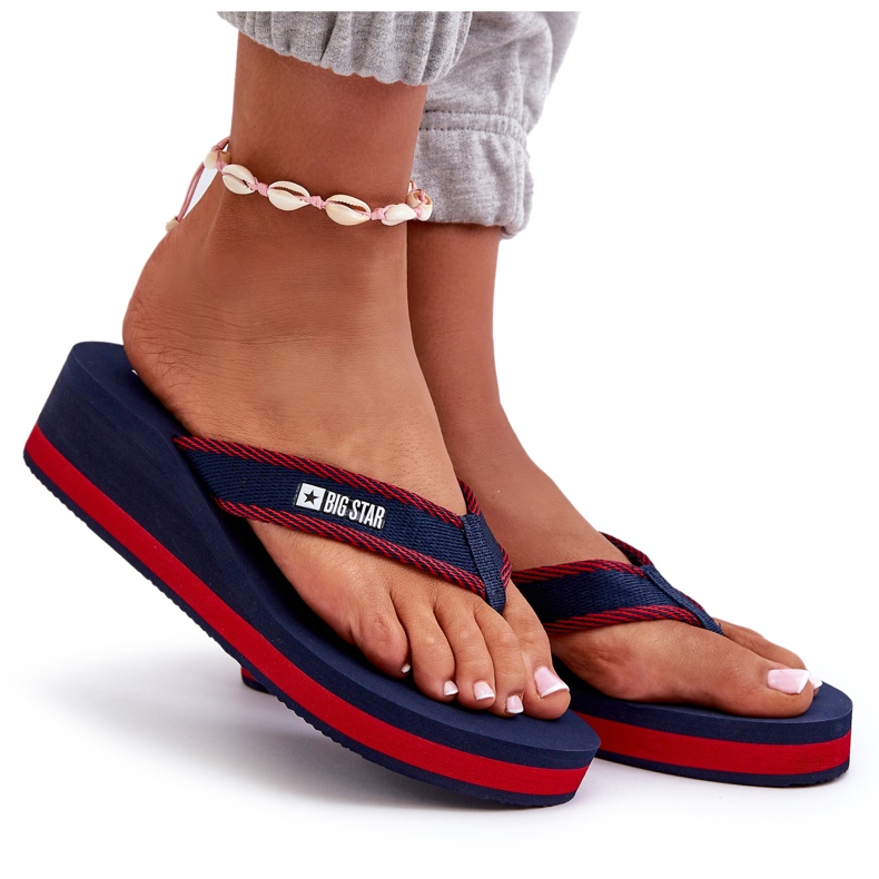 Flip-flops cu pană pentru damă Big Star NN274A725 bleumarin albastru 6