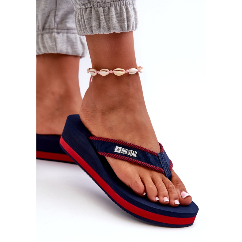 Flip-flops cu pană pentru damă Big Star NN274A725 bleumarin albastru 3