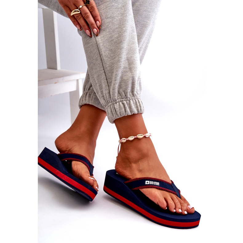 Flip-flops cu pană pentru damă Big Star NN274A725 bleumarin albastru 4