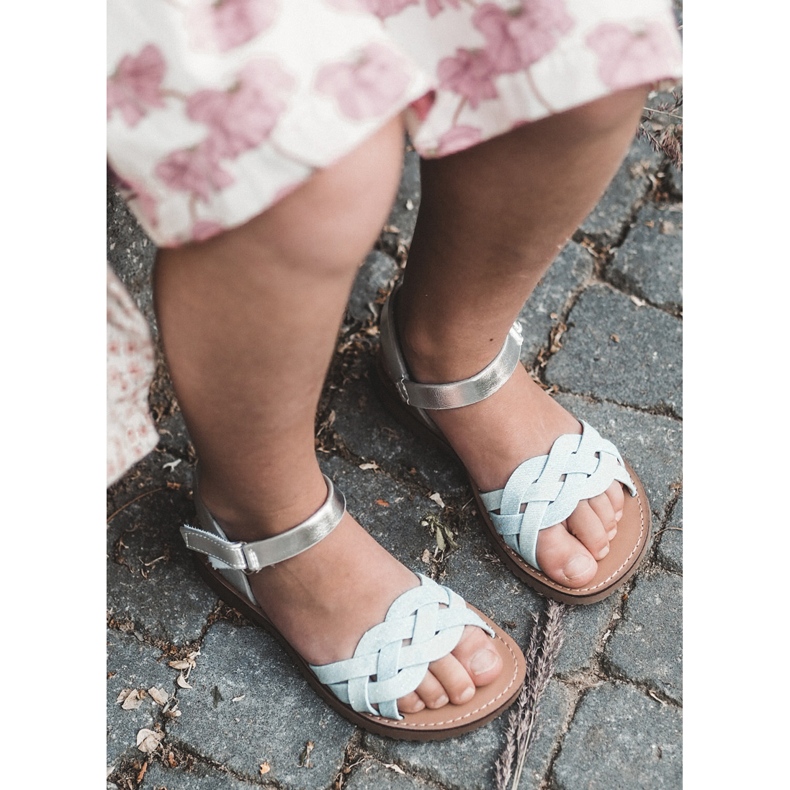 Sandale albastre pentru copii cu inchidere Velcro si bretele impletite albastru 5