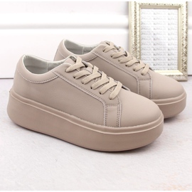 Pantofi de dama din piele pe platforma, bej inchis, Sergio Leone SP024 1
