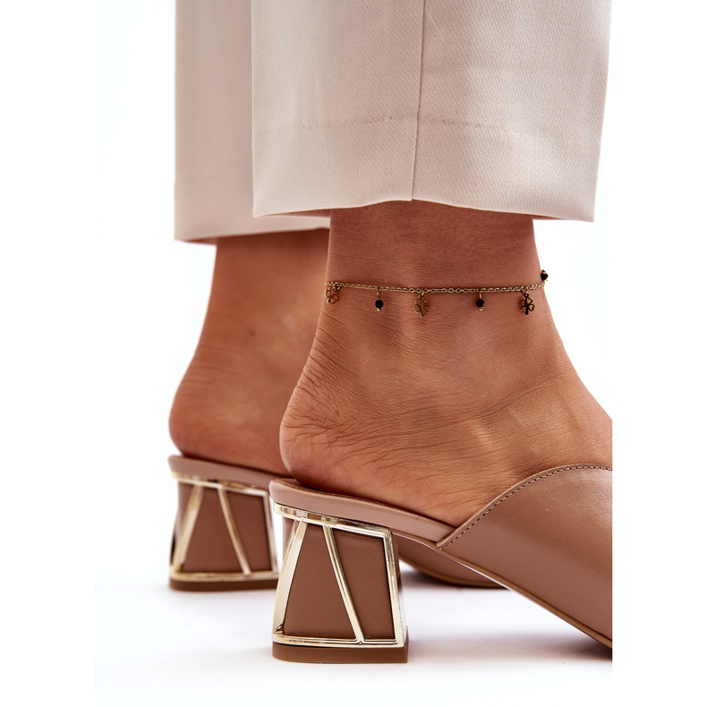 Flip-flops de damă elegante cu toc înalt Laura Messi 2771 bej 1