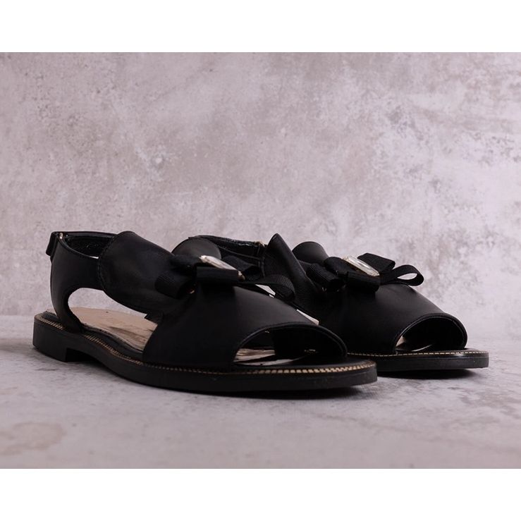 Sandale negre cu fundita si zircon KARINO negru 1