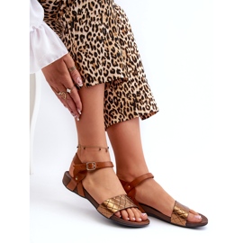 Sandale plate din piele Zazoo 40027, cupru maro 3