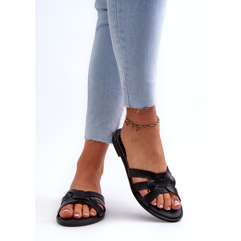 Evento Papuci eco-cu-piele cu tărâmuri plate pentru femei negru 3