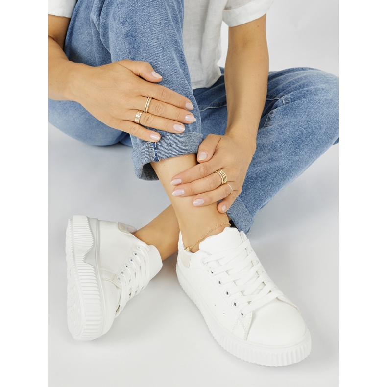 Tenisi dama albi cu element bej 1