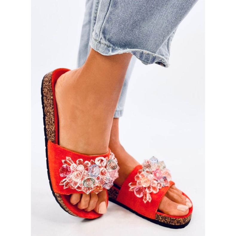 Șlapi din plută cu pietre Maliv Orange portocale 2 Șlapi din plută cu pietre Maliv Orange portocale 2