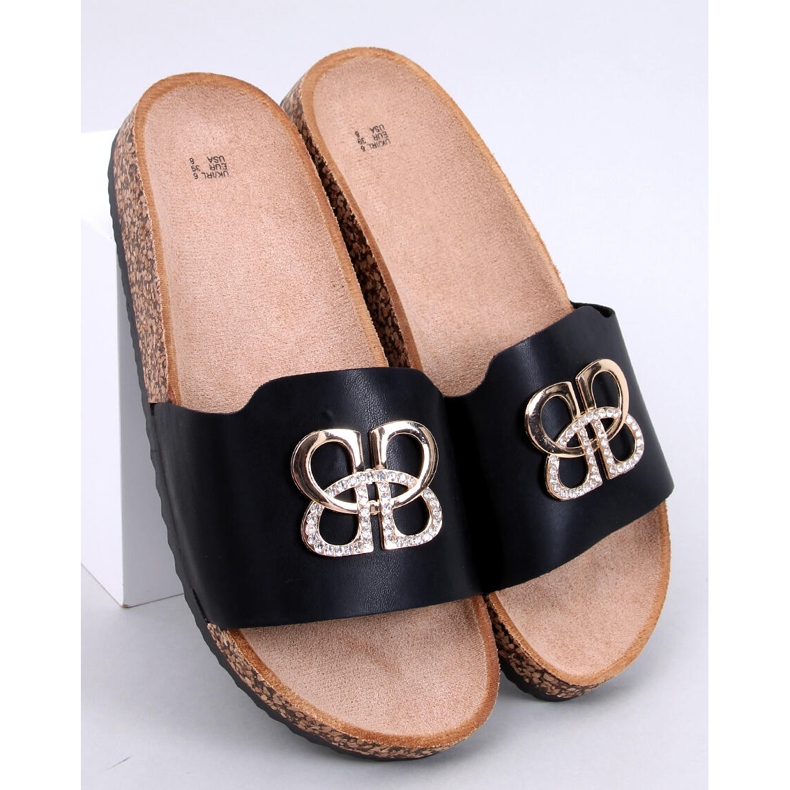 Flip-flops din pluta neagra Ibanei cu strasuri negru 1