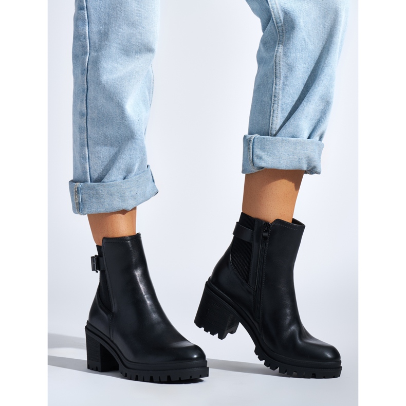 Botine negre elegante cu toc înalt negru 1