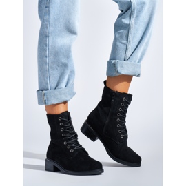 Botine de dama negre cu siret, cu toc jos negru 1